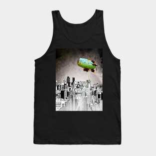 A Message green daisy blimp hovers over a cold gray city Tank Top